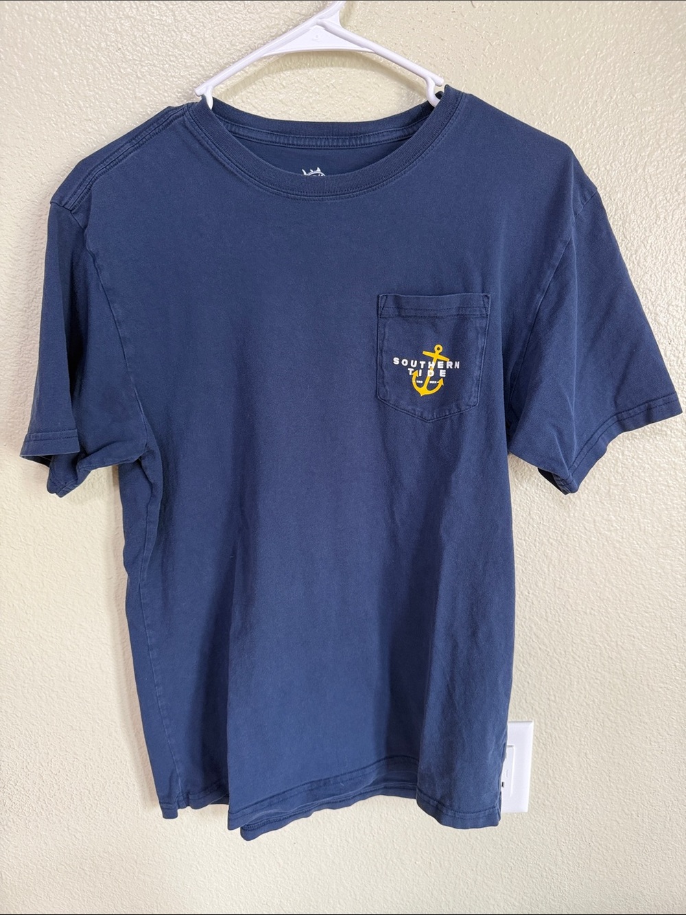 Southern Tide Navy Pocket Tee with Yellow Anchor Emblem
